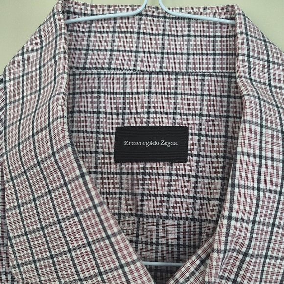 ERMENEGILDO ZEGNA 👕 Plaid Dress Shirt - 2XL, Red/Black/White - Picture 9 of 9